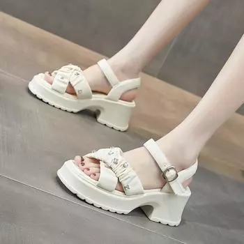 Сандалии 2025 года, новые женские летние французские универсальные неутомимые феи, ветер, мягкая подошва, платформа, высокие каблуки, детские 33
