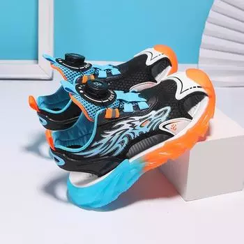 Сандалии baotou для мальчиков, летняя новая пляжная обувь для мальчиков, мягкая подошва, нескользящая спортивная детская обувь Size28 ,Foot Length17.5cm синий