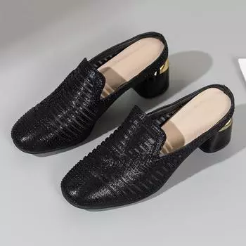 Сандалии Baotou из сверхтонкого волокна для женщин, новинка 2024 года, горячая распродажа, летние туфли на высоком каблуке, резиновые женские сандалии из искусственной кожи 40