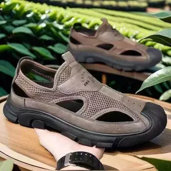 Сандалии Baotou летние нескользящие новые полые сетчатые дышащие отверстия для вождения мужские туфли для отдыха на открытом воздухе повседневная пляжная обувь для мужчин 39 чёрный