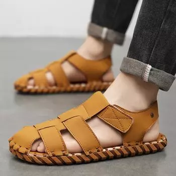 Сандалии Baotou, летние сандалии ручной работы на плоской подошве, мужская повседневная дышащая пляжная обувь 46 серый