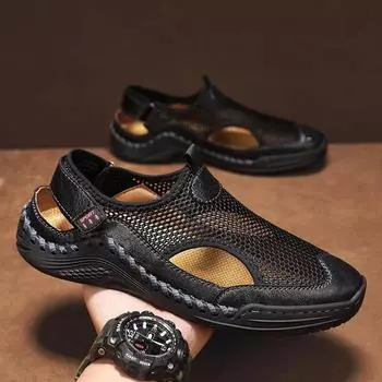 Сандалии Baotou Мужская верхняя одежда Сетчатая мягкая подошва Пляжная обувь Альпинизм Забродная обувь для вождения Спортивная обувь Hole 38 коричневый