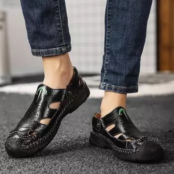 Сандалии Baotou мужские летние наружные тапочки новые мужские уличные сандалии большого размера ручной работы модная мужская обувь 38 коричневый