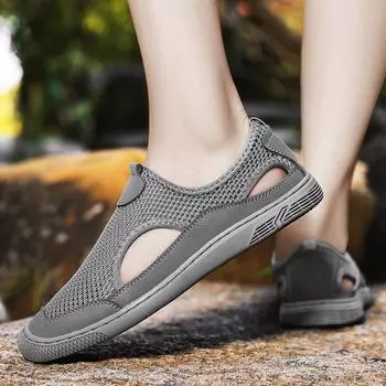 Сандалии Baotou мужские мягкие кожаные сетчатые повседневные пляжные туфли сетчатые дышащие мягкие туфли с отверстиями для подошвы для мужчин 38 серый