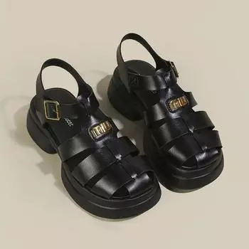 Сандалии Baotou Roman, женская летняя плетеная обувь, толстая подошва, однословная пряжка, полые пляжные туфли 40 бежевый