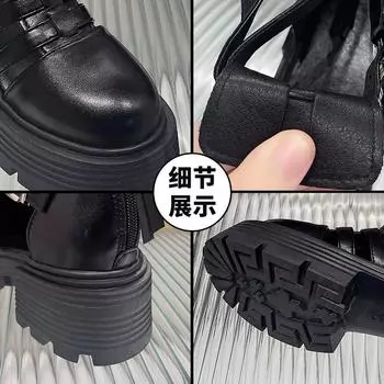 Сандалии Baotou Roman женские 2024 новые толстые каблуки толстая подошва молния сзади полые крутые ботинки темперамент трендовые ботинки Martin прилив 35 чёрный