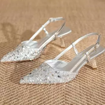 Сандалии Baotou Весна Новая линия одежды с острым носком и блестками, устойчивая к износу, на шпильках, с противоскользящим покрытием 35