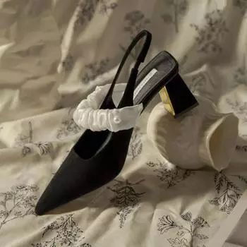 Сандалии Baotou Весна Новые остроносые неглубокие горлышки бисерные кружевные линии с противоскользящими износостойкими высокими каблуками 35