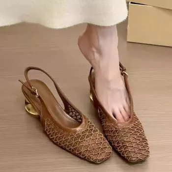 Сандалии Baotou, весенние, новые, квадратные, сетчатые, дышащие, с противоскользящей подошвой и износостойким каблуком 35