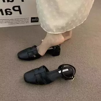 Сандалии Baotou, женская летняя одежда 2025 года, новые универсальные туфли в стиле ретро с плетеной клеткой и римскими туфлями 35 хаки