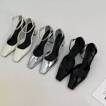 Сандалии Baotou женские 2024 новые ретро серебристые туфли на высоком каблуке с пряжкой A-line квадратной формы массивные каблуки 35 серебряный