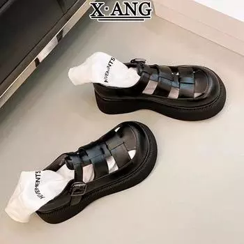 Сандалии Baotou женские летние новые дикие кексы толстая подошва римские пляжные туфли 35