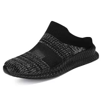 Сандалии без застежек с открытой пяткой для мужчин и женщин - летние сланцы из дышащей сетки с плоской подошвой, легкая повседневная одежда для отдыха на открытом воздухе 36 чёрный