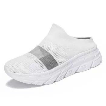 Сандалии без застежек с открытой пяткой для мужчин и женщин - летние сланцы из дышащей сетки с плоской подошвой, легкая повседневная одежда для отдыха на открытом воздухе 35 белый