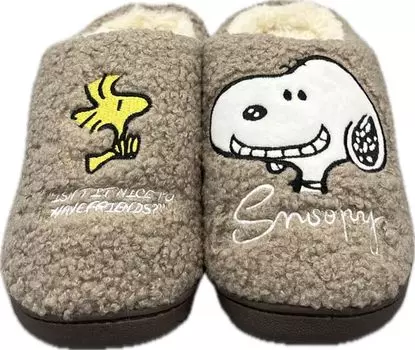 Сандалии-боа Peanuts, тапочки, домашняя обувь, теплые, Snoopy Woodstock, пушистые, LL [Peanuts] PN8232-02 коричневый