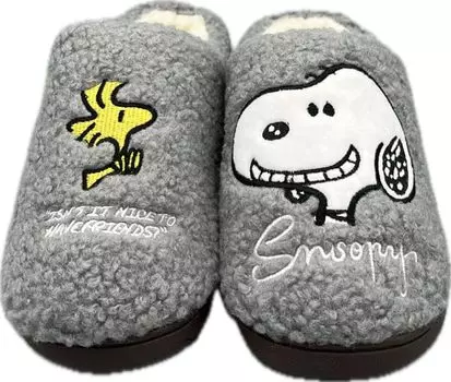 Сандалии-боа Peanuts, тапочки, домашняя обувь, теплые, Snoopy Woodstock, пушистые, большие [Peanuts] PN8232-03 серый