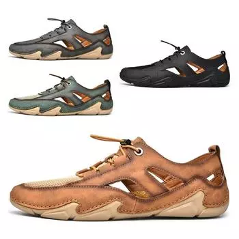 Сандалии больших размеров 38–46. Мужская модная повседневная кожаная обувь с полым трендом. Повседневная пляжная обувь на открытом воздухе. 38 коричневый