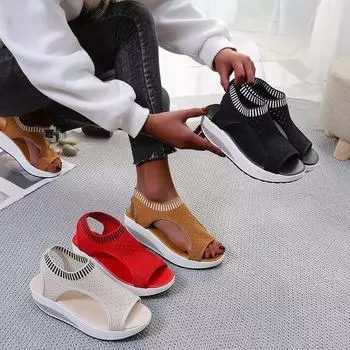 Сандалии больших размеров для женщин 2024 года, модные повседневные туфли на платформе, женская обувь, удобные летние мягкие спортивные сандалии, дышащие кроссовки 35 красный