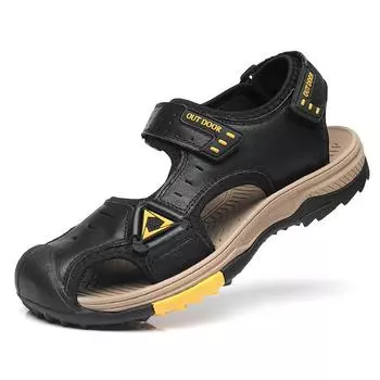 Сандалии большого размера летние уличные альпинистские спортивные и повседневные туфли первый слой коровьей кожи сумка голова пляжная обувь толстая подошва износостойкие 38