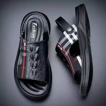 Сандалии большого размера, летняя пляжная обувь, классные тапочки, износостойкие и нескользящие, повседневные и модные туфли на воздушной подушке 38 чёрный