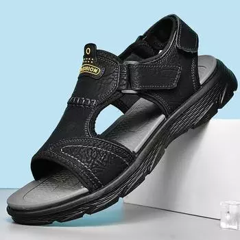 Сандалии большого размера, мужская обувь, летняя, новая, мужская, для отдыха на открытом воздухе, полая, износостойкая, мягкая подошва, дышащая, пляжная обувь для мужчин 38