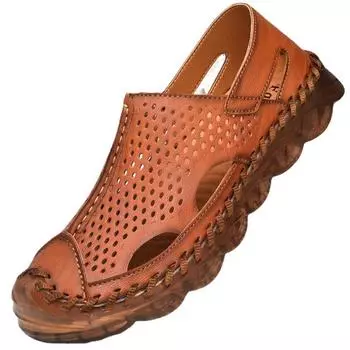 Сандалии большого размера мужские с сумкой на голову дышащие модные классные тапочки повседневные нескользящие пляжные туфли производитель дырок 38