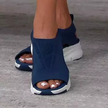 Сандалии большого размера на плоской подошве, лето 2025, женские, новые, сетчатые, на платформе, повседневные, спортивные, женские, пляжные сандалии с плетением «рыбий рот» 35 чёрный