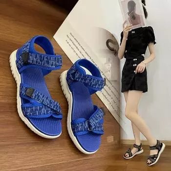 Сандалии большого размера женские летние 2025 новые спортивные на платформе ветрозащитная повседневная пляжная обувь на липучках 36 чёрный