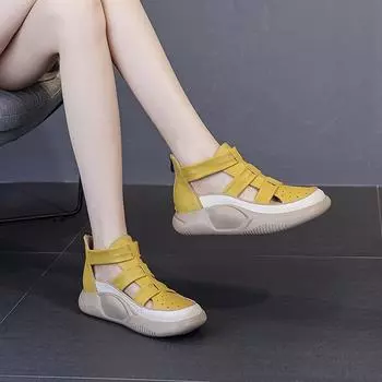 Сандалии Ботинки Повседневные сандалии из кожи с толстой подошвой 35 жёлтый