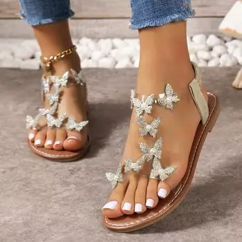 Сандалии Butterfly Water Diamond Flat Sandals с мягкой подошвой, пляжные сандалии на плоской подошве 36 зелёный