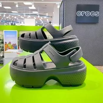 Сандалии Crocs Hc02 Stomp Fisherman, черные, на высоком толстом каблуке, женские 209938 black/m3w5/220