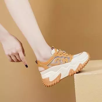 Сандалии Daddy женские 2025 новые летние увеличенные полые сетчатые дышащие спортивные повседневные белые туфли 35 жёлтый