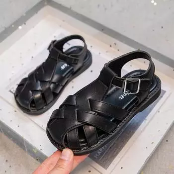 Сандалии для девочек Baotou с мягкой подошвой, летние полые дышащие туфли принцессы, забродная обувь, пляжная обувь 26 чёрный