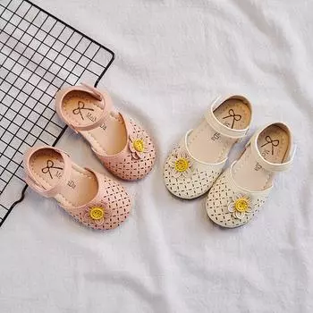 Сандалии для девочек, детская обувь на плоской подошве, лето 2024, новый корейский стиль, модные сандалии принцессы с мягкой подошвой Little Daisy на липучке 21 бежевый