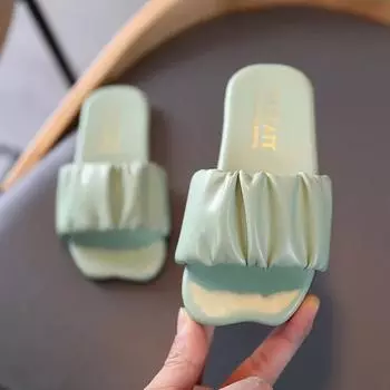 Сандалии для девочек, детские летние пляжные сандалии, плиссированные оборки, милые детские тапочки принцессы для купания, плавания в помещении и на открытом воздухе, новинка 26 зелёный