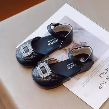 Сандалии для девочек, детские стразы, универсальные, однотонные, с завернутыми носками, милая повседневная обувь принцессы, мягкая детская мода, корейский стиль 23 чёрный