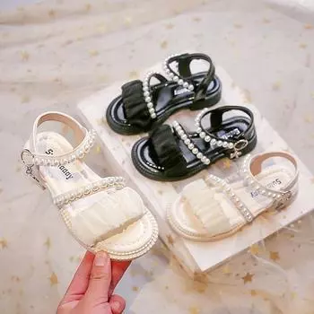 Сандалии для девочек, летние детские сандалии принцессы, модные римские сандалии для маленьких девочек на мягкой подошве 26 чёрный