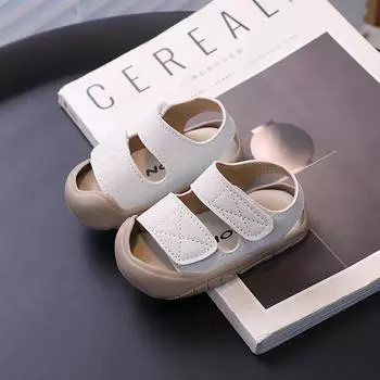 Сандалии для девочек, летние детские сандалии с защитой от ударов, однотонные сандалии для мальчиков, модные повседневные детские нескользящие туфли для ходьбы и пляжа 15 чёрный