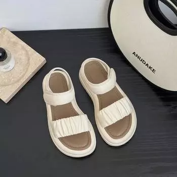 Сандалии для девочек, летние нескользящие пляжные туфли на мягкой подошве, универсальные туфли принцессы для больших детей 26 бежевый