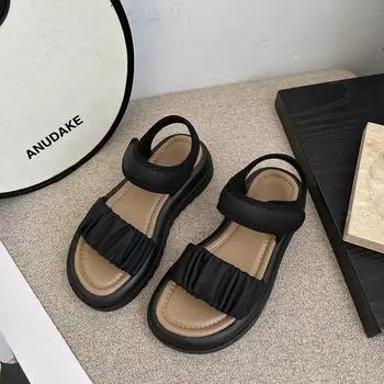 Сандалии для девочек, летние нескользящие пляжные туфли на мягкой подошве, универсальные туфли принцессы для больших детей 37 чёрный