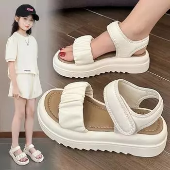 Сандалии для девочек, летние нескользящие пляжные туфли на мягкой подошве, универсальные туфли принцессы для больших детей 26 чёрный