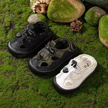 Сандалии для девочек, летние, новые детские сандалии для мальчиков, сетчатые, дышащие, детские, модные, для прогулок, пляжная обувь с вырезами, универсальные, мягкие 21 зелёный