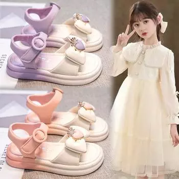 Сандалии для девочек, летние новые детские туфли принцессы, модные летние туфли для девочек с мягкой подошвой из кожи
