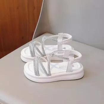 Сандалии для девочек, летние, роскошные, со стразами, детские, повседневные, пляжные туфли, модные, с толстой подошвой, детские, принцессные, универсальные 26 чёрный