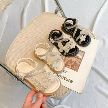 Сандалии для девочек, лето 2023, модная детская обувь принцессы, пляжная обувь 23