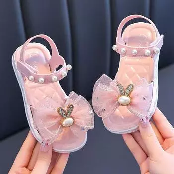 Сандалии для девочек, милая мягкая детская пляжная обувь с бантом и цветами, детские летние сандалии с бантом, модные милые сандалии принцессы высокого качества 20 бежевый