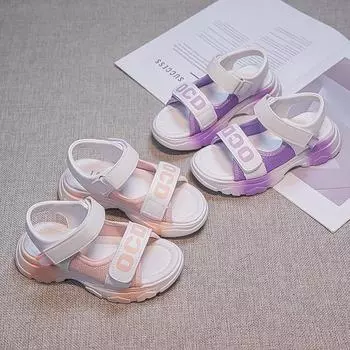 Сандалии для девочек, мягкая подошва, детские повседневные спортивные сандалии, нескользящие, модные детские летние пляжные туфли, нескользящие, размер 27-38 27 фиолетовый