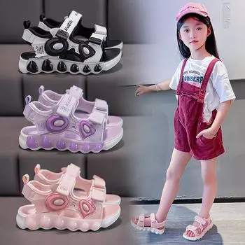 Сандалии для девочек, нескользящая обувь на мягкой подошве для маленьких девочек, нескользящая детская пляжная обувь среднего и большого размера 26 чёрный