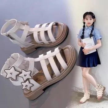 Сандалии для девочек, новая летняя модная детская пляжная обувь, сандалии для девочек на нескользящей мягкой подошве, летний стиль 26 чёрный