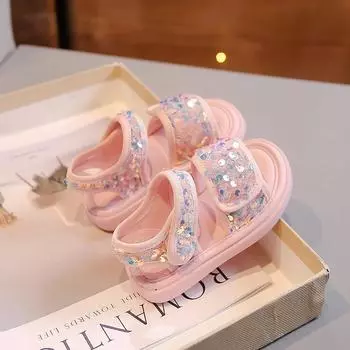 Сандалии для девочек, новые летние детские школьные спортивные туфли на мягкой подошве, противоскользящие детские туфли маленькой принцессы 21 бежевый